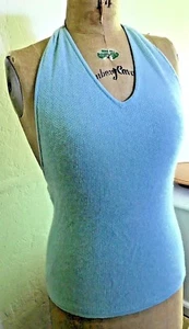 100% CASHMERE HALTER TOP Silk-Lined MAG Magaschoni Sweater-Knit S AQUA BLUE flaw - Picture 1 of 9
