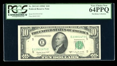 DBR 1950-C $10 FRN Richmond Fr. 2013-E PCGS 64 PPQ Serial E23901473C - Image 1 of 2