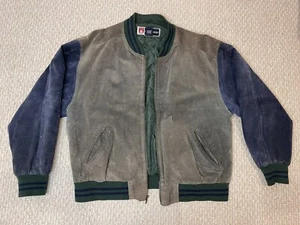 Vintage Free Country Mens Varsity  Leather Jacket Black Distressed Bomber XL - Picture 1 of 8