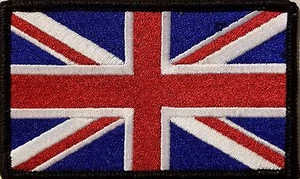 United Kingdom Flag Patch With Hook & Loop Fastener Emblem BLACK Border - Picture 1 of 1