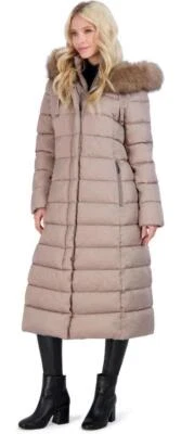 Tahari Women's Insulated Long Winter Coat with Removable Faux Fur Trim - Image 1 of 4