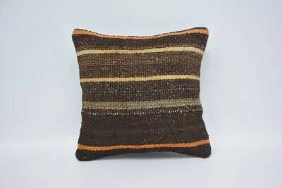 Boho Pillow, 14"x14" Brown Cushion, Gift Pillow, Vintage Kilim Pillow - Image 1 of 4