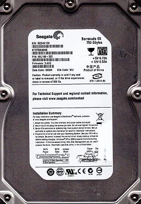Seagate ST3750640NS pn: 9BL148-302 fw: 3.AEG s/n: 5QD... WU 750GB SATA 4420 - Image 1 of 3