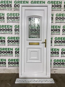 UPVC FRONT DOOR DIAMOND GLASS HALF PANEL WHITE PLASTIC EXTERNAL EXTERIOR USED - Picture 1 of 24