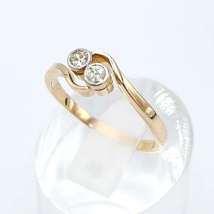 Vintage 18ct Yellow Gold Twin Bezel Set 0.06ct Natural Diamond Ring Size N 1/2 - Picture 1 of 8
