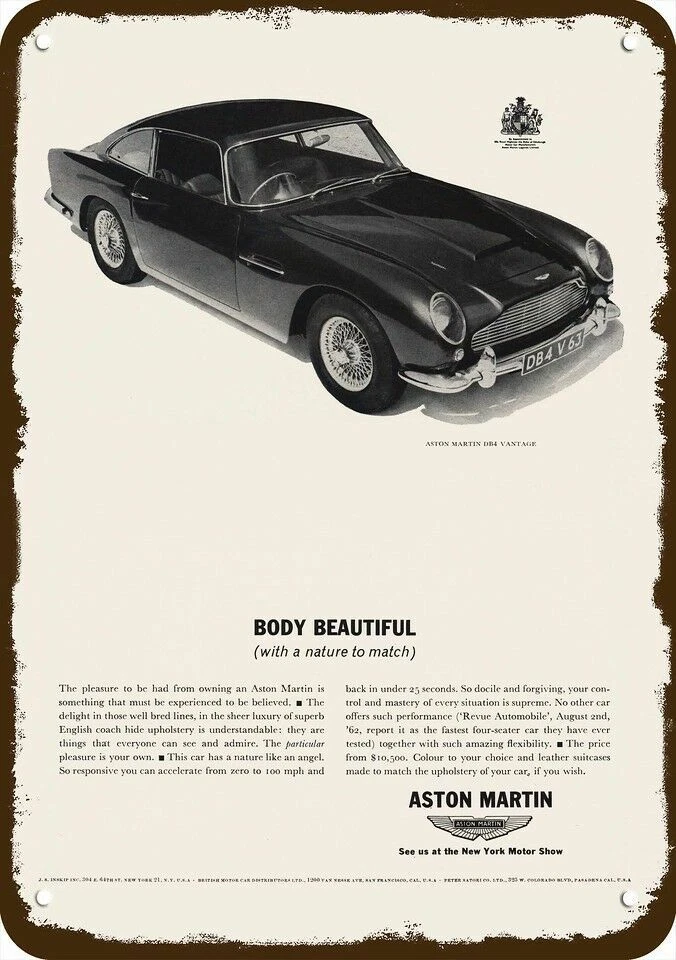 Letrero de metal réplica decorativa Aston Martin DB4 1968 Vantage Car aspecto vintage Foto 1 de 1