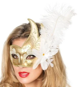 Augenmaske Venedig - mit zwei Spitzen - weiß  Federmaske Karnevalmaske Faschings - Bild 1 von 1