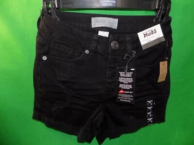 Pantalones Cortos MUDD Para Mujer Juniors Talla 0 Tiro Alto Midi Elastizados 4 Botones Mosca Negros Nuevos con Etiquetas Foto 1 de 4