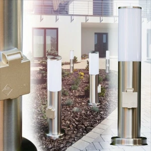 Sockelleuchte mit Steckdose Edelstahl Wege Lampe Außen Garten Steh Leuchten IP44 - Bild 1 von 2
