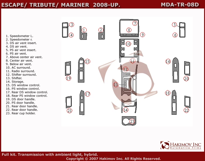 PARA MAZDA TRIBUTE XLT 2008 2009 2010 2011 JUEGO INTERIOR MADERA TABLERO MOLDURAS KIT Foto 1 de 4