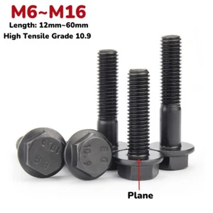 Black Flanged Bolts M6M8M10M12M14M16 Flange Hex Head Screws High Tensile 10.9 - Picture 1 of 5