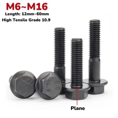Black Flanged Bolts M6M8M10M12M14M16 Flange Hex Head Screws High Tensile 10.9 - Image 1 of 4