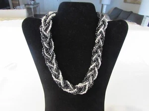 Kenneth Jay Lane KJL TORSADE Braided Signed Necklace Approx. 18"-Black/Silver - Picture 1 of 4