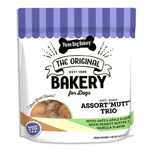 Three Dog Bakery Peanut Butter,Vanilla,Oats &Apple Flavor Soft Dog Treats,26 oz. - Picture 1 of 6