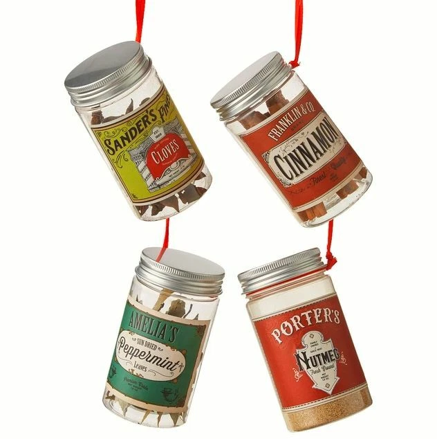 Juego/4 frascos de especias navideñas clavo de nuez moscada para hornear adornos retro de colección para árboles de Navidad Foto 1 de 1