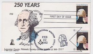 TurtlesTradingPost- George Washington 250th- 1982 #1952- Lancaster Club Dual FDC - Picture 1 of 1