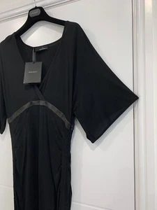 Amanda Wakeley Main Line Leather Trim Evening Long Black Dress RRP £699 NWT - Picture 1 of 9