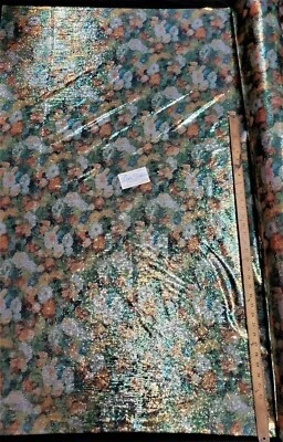 Lentejuelas elásticas impresas digitalmente en tela de spandex se vende por "verde/naranja floral" Foto 1 de 4