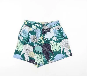 Womens Green Floral Polyester Blend Culotte Shorts Size W26 - Picture 1 of 10