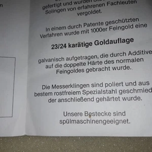 Besteckset 70 tlg. SBS Besteck  Solingen 23/24 karätige Goldauflage neu - Bild 1 von 5