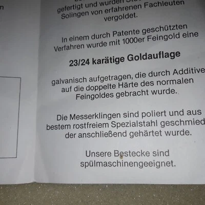 Besteckset 70 tlg. SBS Besteck  Solingen 23/24 karätige Goldauflage neu - Bild 1 von 4