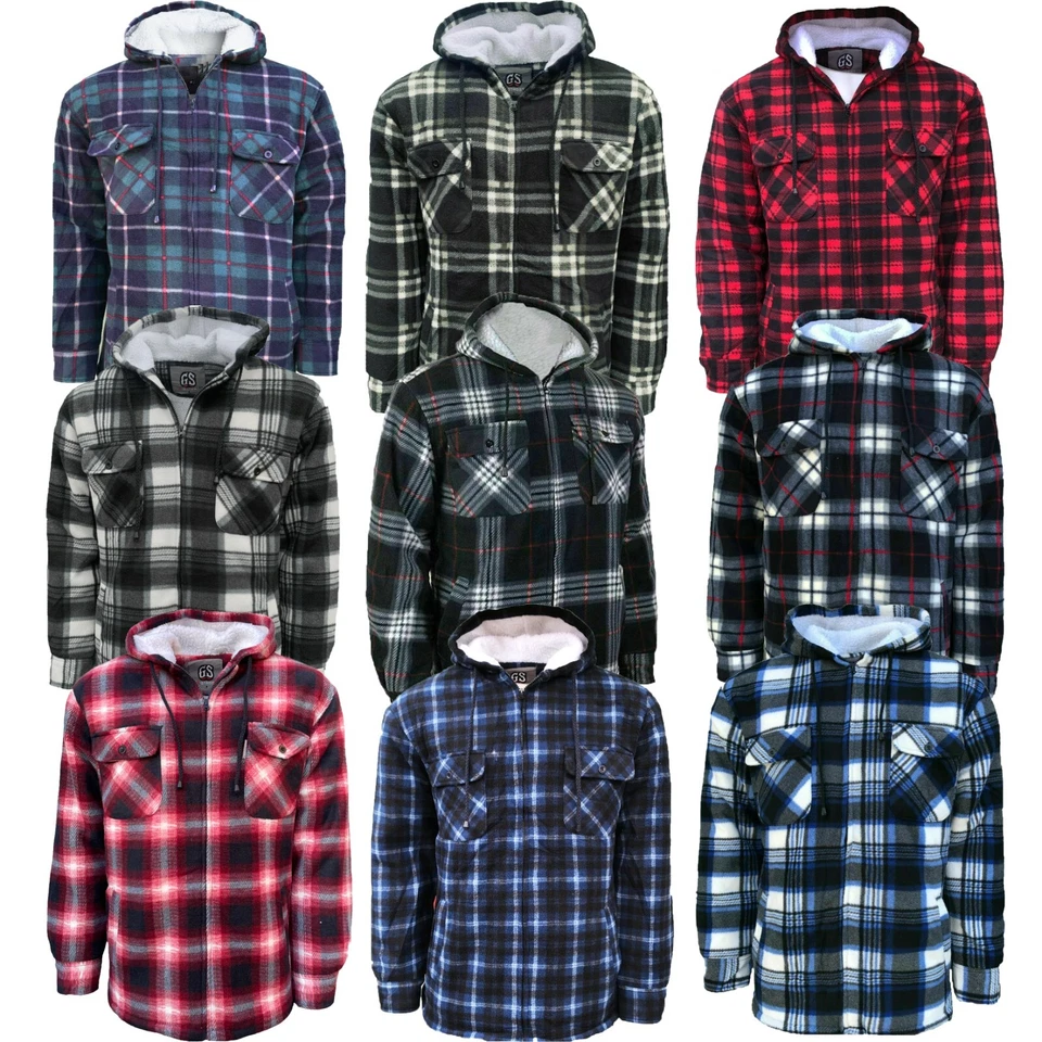 Mens Lumberjack Sherpa Fur Fleece Lined Hoodie Jacket Hooded Work Shirt BNWT - Image 1 of 1