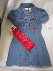 Lot of 2: Girls Size 6 Denim Dress Red White Blue Embroidered KRU & Red Bandana - Picture 1 of 16