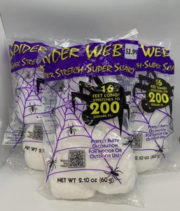 Halloween Spider Web Super Stretch Scary Party Decor 600 Sq Ft Lot 3 Spiders - Picture 1 of 6
