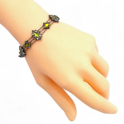 Boho Vintage Green Gripoix Rhinestone Bracelet Patina 7.25" - Image 1 of 4