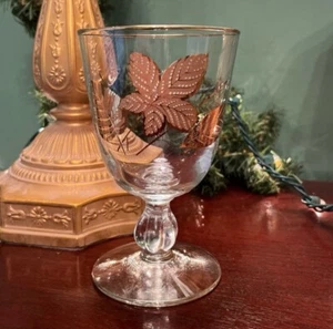 Vintage Libbey MCM Mid Century Gold Foliage Leaf Goblet - Picture 1 of 6