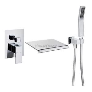 Wall Mounted Bath Side Concealed Bathtub Faucet Waterfall Hand Shower Mixer Tap - Picture 1 of 7