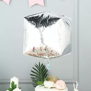 SILVER 14x14" 4D Cube Mylar Foil Balloon Wedding Birthday Party  Light Gray - Picture 1 of 6