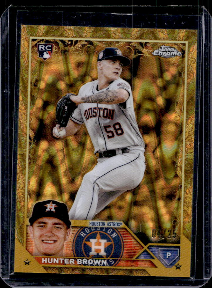 2023 Topps Chrome Gilded Hunter Brown Gold Etch Raywave Refractor Rookie #4/25