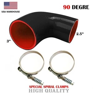 elbow Silicone hose 90 degree 3" to 2.5" 2 1/2" reducer intercooler + CLAMPS - Picture 1 of 2