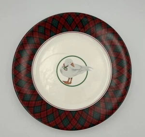 Sasaki TARTAN PLAID RED Salad Plate Charles Roberts Christmas Duck - Picture 1 of 4