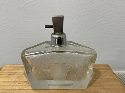 Vintage Antique Possibly Bohemian Etched Glass Perfume Atomizer w/ Floral Design - Image 1 of 4