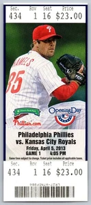 4/5/2013 Kansas City Royals @ Philadelphia Phillies MLB Home Opener Ticket Stub - Picture 1 of 2