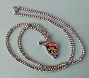 NHL/AMINCO FLORIDA PANTHERS STATE-SHAPED SILVERTONE PENDANT NECKLACE 18" - Picture 1 of 10