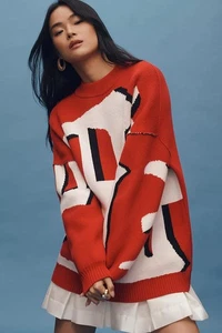 Suéter Anthropologie x Maeve Grande Gráfico Monograma Talla M - Imagen 1 de 8
