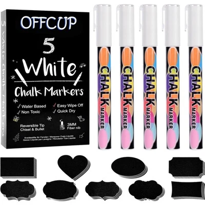 Whiteboard Marker Weiß, 5 Stück Weiße Kreidestifte, 3mm Glasstift für Tafel, ... - Bild 1 von 4