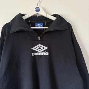 Umbro Vintage 90s Black Sports Quarter Zip Oversized Sweatshirt L - Picture 1 of 4