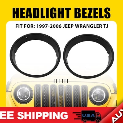2x Molduras de Farol Pretas Anel Inserção Acabamentos Capa Para Wrangler Jeep TJ 1997-2006 - Imagem 1 de 4