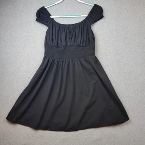Old Navy Dress Womens Medium Black Smocked Waist Short Sleeve Square Neck A Line - Picture 1 of 12