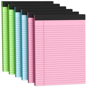 Colored Legal Pads 8.5 x 11 Note Pad, 6 Pack Lined Wide Ruled Notebook , Pink... - Picture 1 of 7
