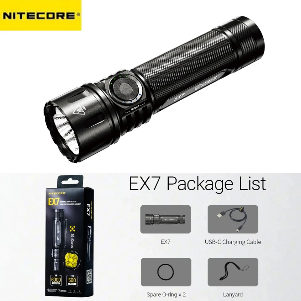 Nitecore EX7 Flashlight 6000 LM Variable Beam Torch Rechargeable Hunting Lights - Image 1 of 4