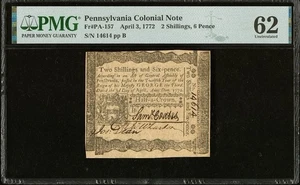 1772 PENNSYLVANIA American Revolution Colonial Currency Bank Note PA-157, PMG 62 - Picture 1 of 6