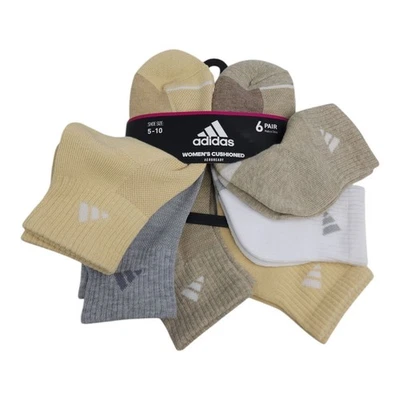 Adidas Womens Cushioned AEROREADY Ankle Socks 6-Pack Size 5-10 Tan Gray White - Image 1 of 4