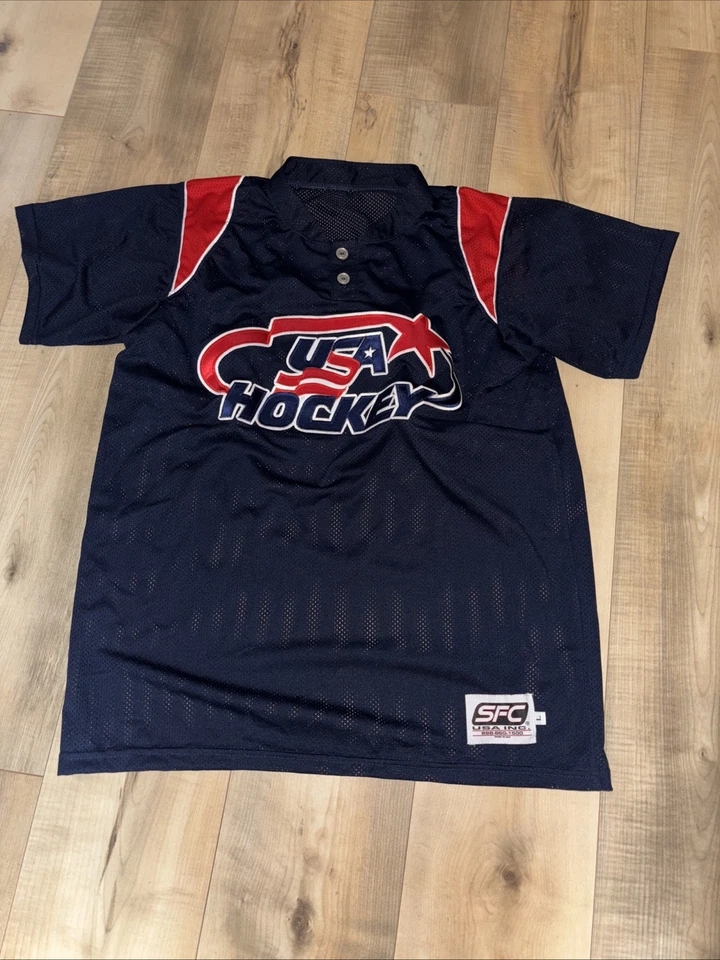 Camiseta deportiva de malla de hockey SFC EE. UU. vintage para hombre talla grande azul marino/rojo sin existencias  Foto 1 de 4