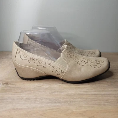 Mocasines de cuña cómodos sin cordones beige Easy Street para mujer talla 8W Foto 1 de 4