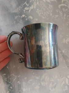 Vintage Lunt C-202 silver plate child baby mug engraved Emily Jo Cox 4-20-75 - Picture 1 of 8